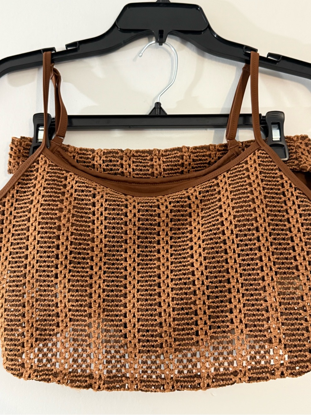 aerie Large Brown Crochet Bikini Top and Medium Bikini Bottom in Chestnut